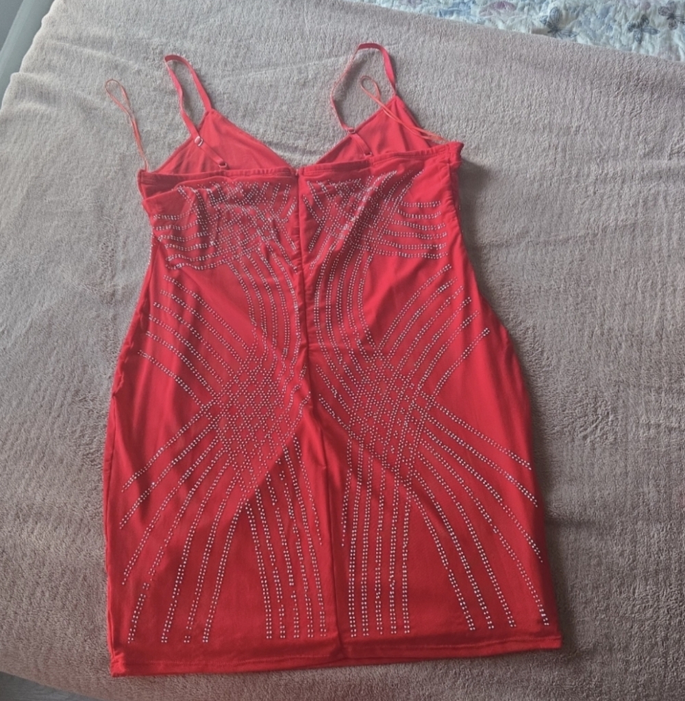 Source Unknown Red Midi Dress with Stud Detail